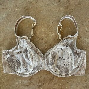 Cacique Bra Underwire Ivory Lace Overlay Beige Lining Women's Plus Size 40DD